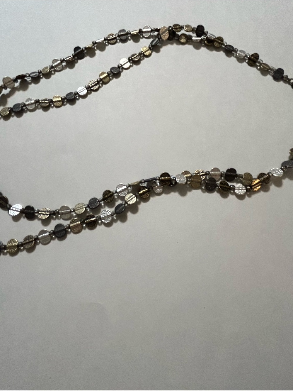 Chico’s Mixed Metal Tri Tone Multi Strand Disc Layering Necklace Silver Gold